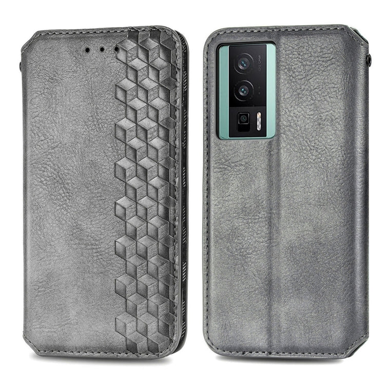 For Xiaomi Poco F5 Pro Cubic Grid Pressed Magnetic Leather Phone Case