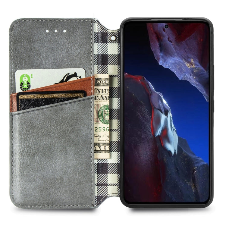 For Xiaomi Poco F5 Pro Cubic Grid Pressed Magnetic Leather Phone Case