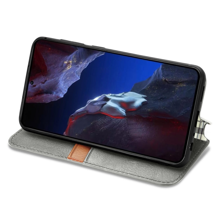For Xiaomi Poco F5 Pro Cubic Grid Pressed Magnetic Leather Phone Case