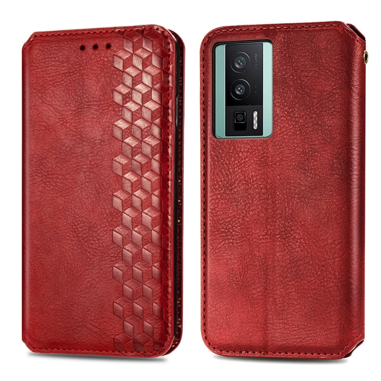 For Xiaomi Poco F5 Pro Cubic Grid Pressed Magnetic Leather Phone Case