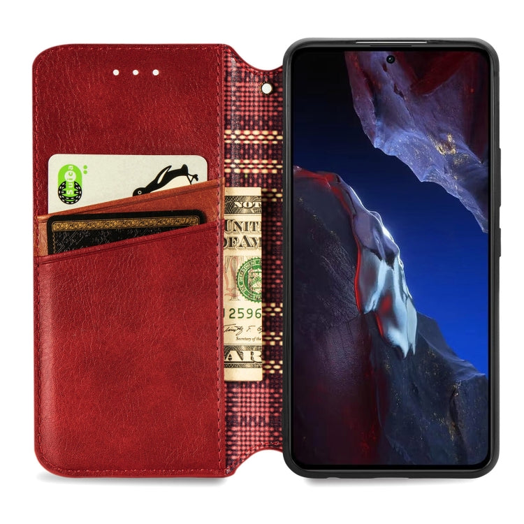 For Xiaomi Poco F5 Pro Cubic Grid Pressed Magnetic Leather Phone Case
