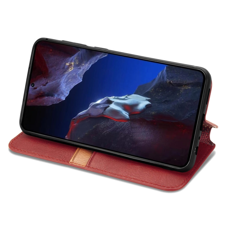 For Xiaomi Poco F5 Pro Cubic Grid Pressed Magnetic Leather Phone Case