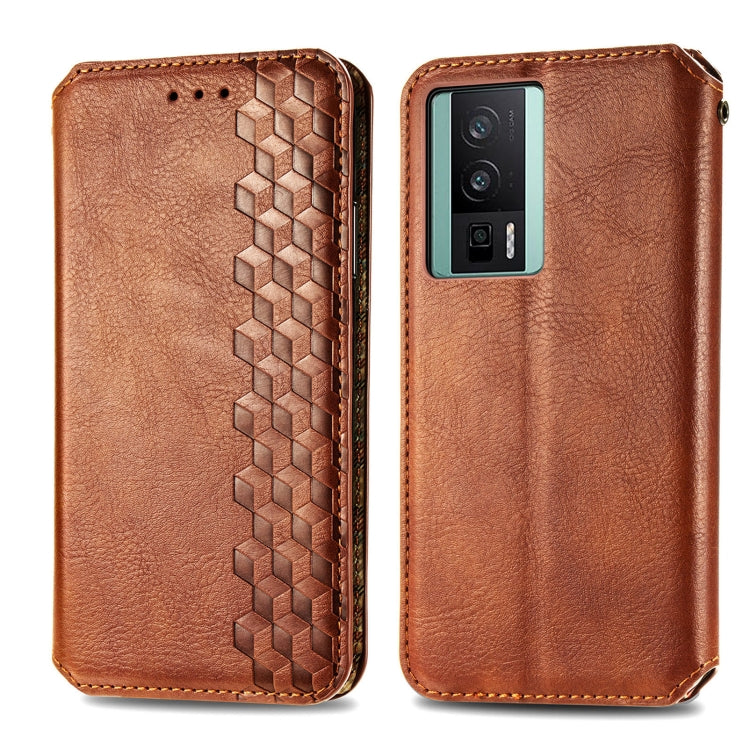 For Xiaomi Poco F5 Pro Cubic Grid Pressed Magnetic Leather Phone Case