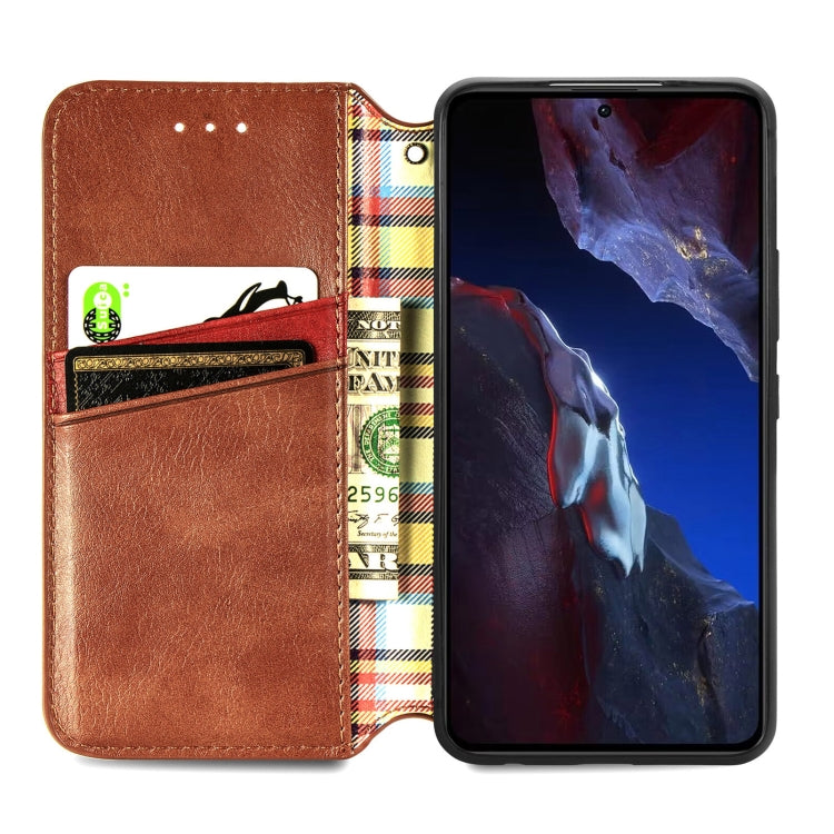 For Xiaomi Poco F5 Pro Cubic Grid Pressed Magnetic Leather Phone Case
