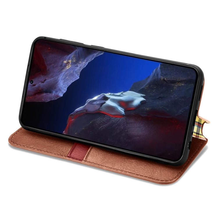 For Xiaomi Poco F5 Pro Cubic Grid Pressed Magnetic Leather Phone Case