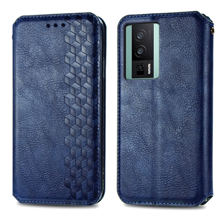 For Xiaomi Poco F5 Pro Cubic Grid Pressed Magnetic Leather Phone Case