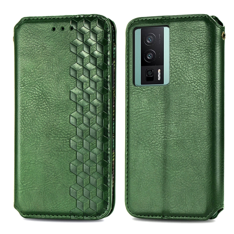 For Xiaomi Poco F5 Pro Cubic Grid Pressed Magnetic Leather Phone Case
