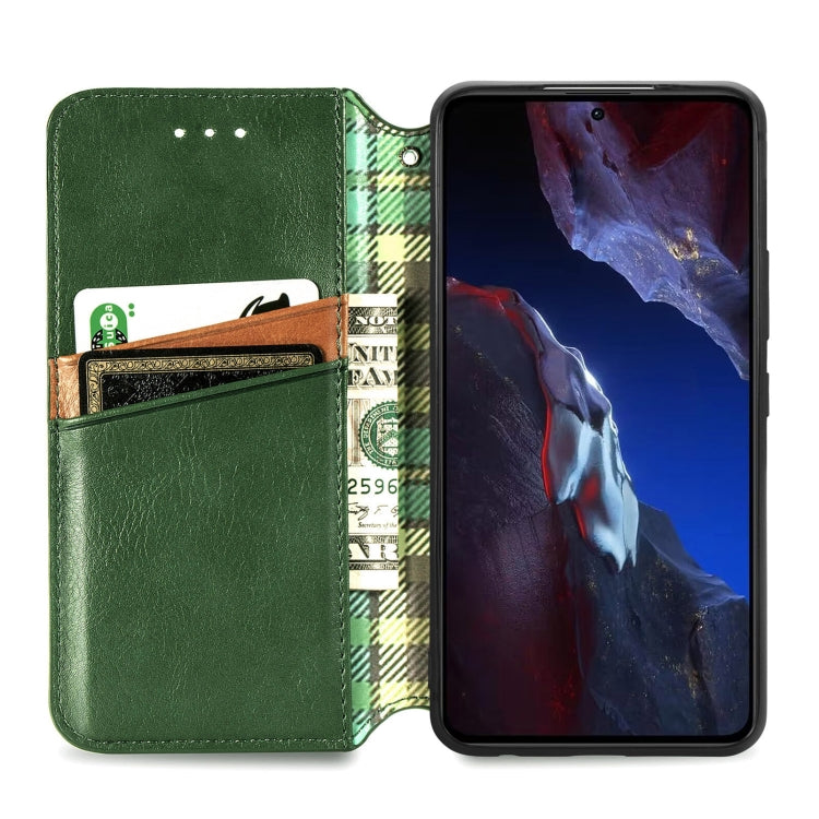 For Xiaomi Poco F5 Pro Cubic Grid Pressed Magnetic Leather Phone Case