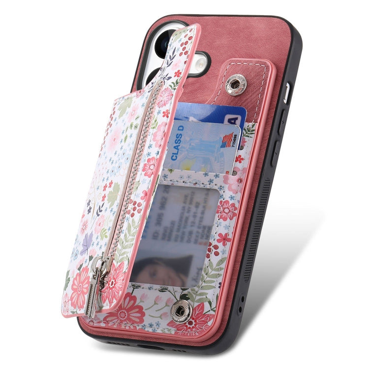 For iPhone 16 Plus Retro Painted Zipper Wallet Back Phone Case