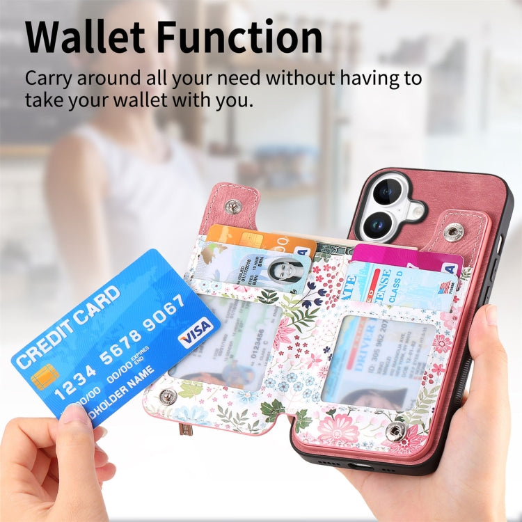 For iPhone 16 Plus Retro Painted Zipper Wallet Back Phone Case
