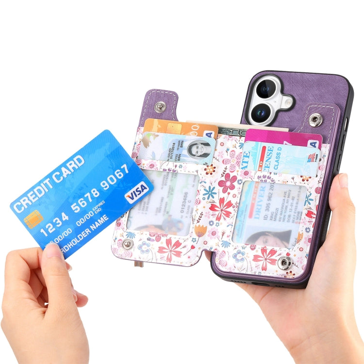 For iPhone 16 Plus Retro Painted Zipper Wallet Back Phone Case