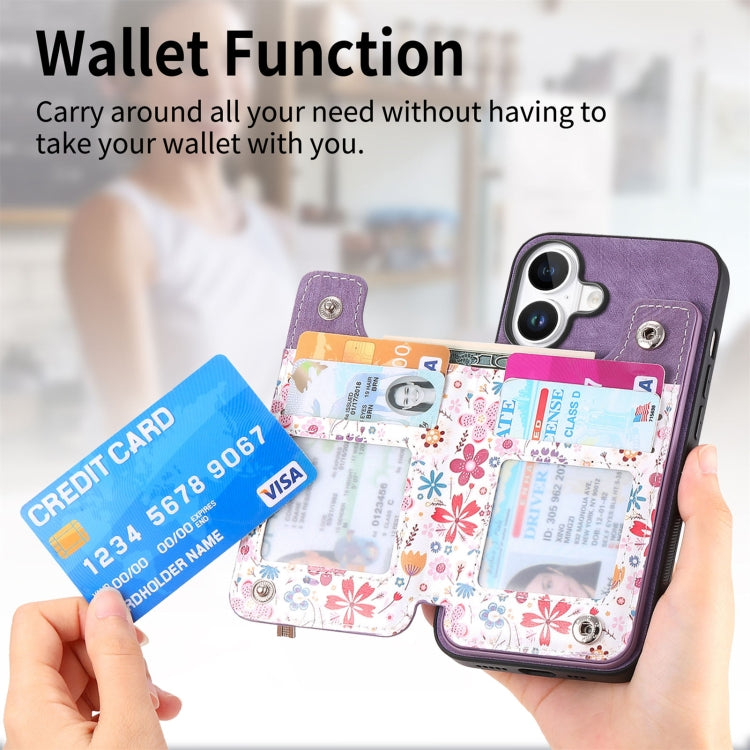 For iPhone 16 Plus Retro Painted Zipper Wallet Back Phone Case