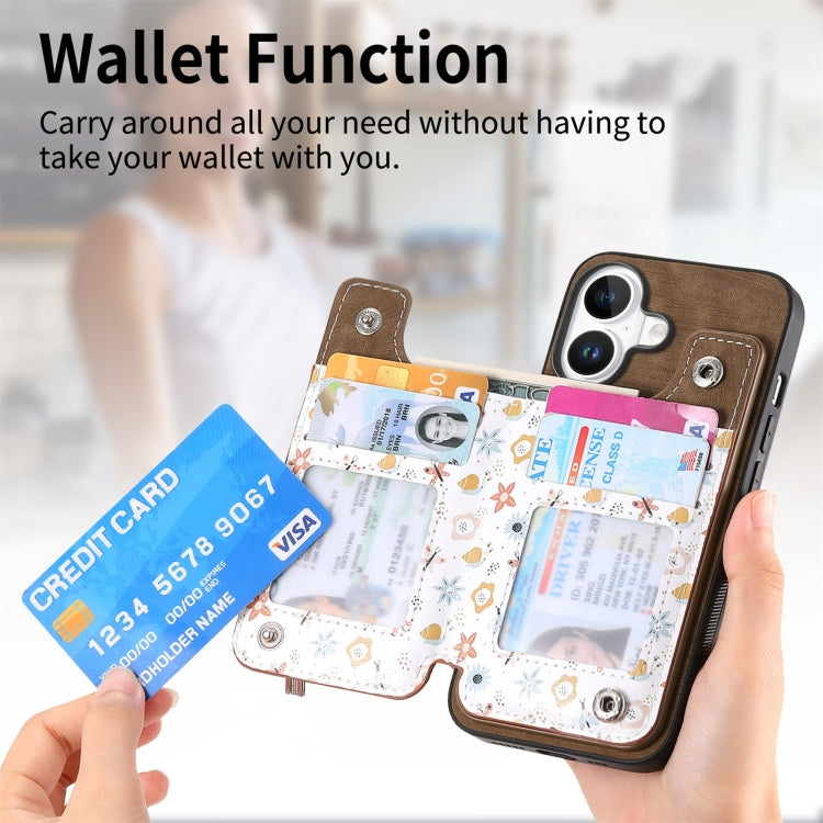 For iPhone 16 Plus Retro Painted Zipper Wallet Back Phone Case