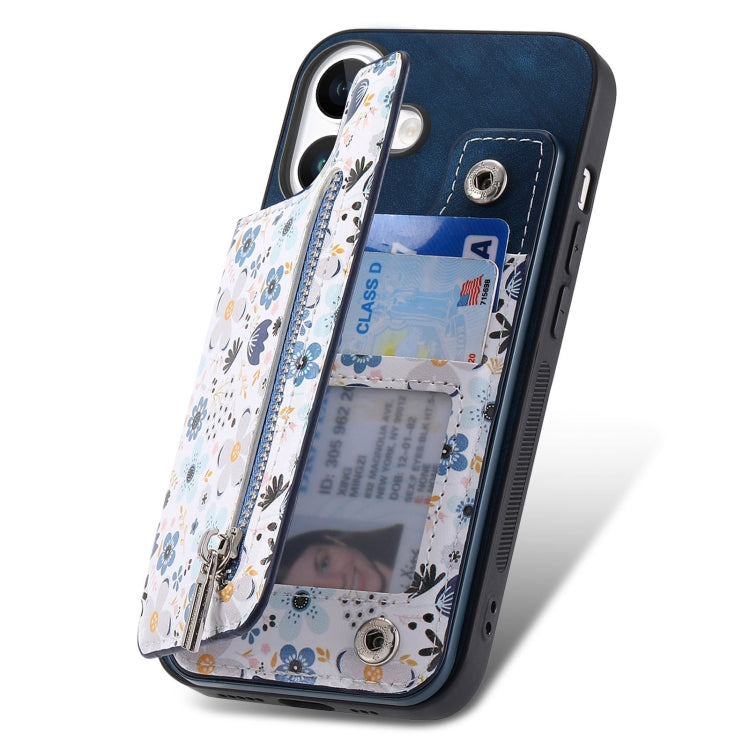 For iPhone 16 Plus Retro Painted Zipper Wallet Back Phone Case