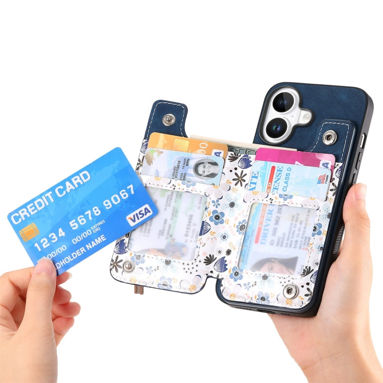 For iPhone 16 Plus Retro Painted Zipper Wallet Back Phone Case