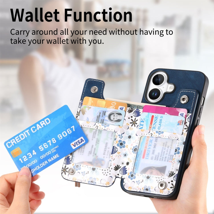 For iPhone 16 Plus Retro Painted Zipper Wallet Back Phone Case