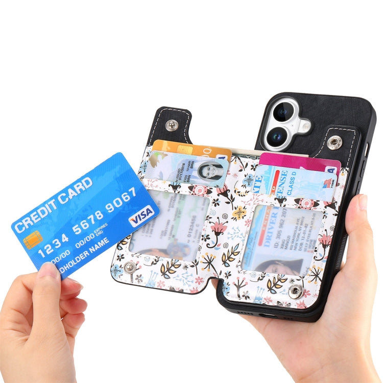 For iPhone 16 Plus Retro Painted Zipper Wallet Back Phone Case