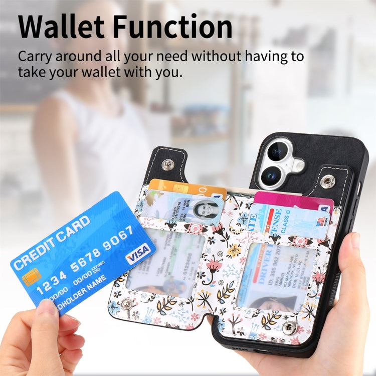For iPhone 16 Plus Retro Painted Zipper Wallet Back Phone Case