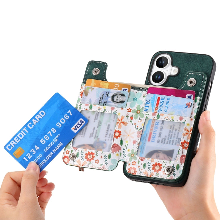 For iPhone 16 Plus Retro Painted Zipper Wallet Back Phone Case