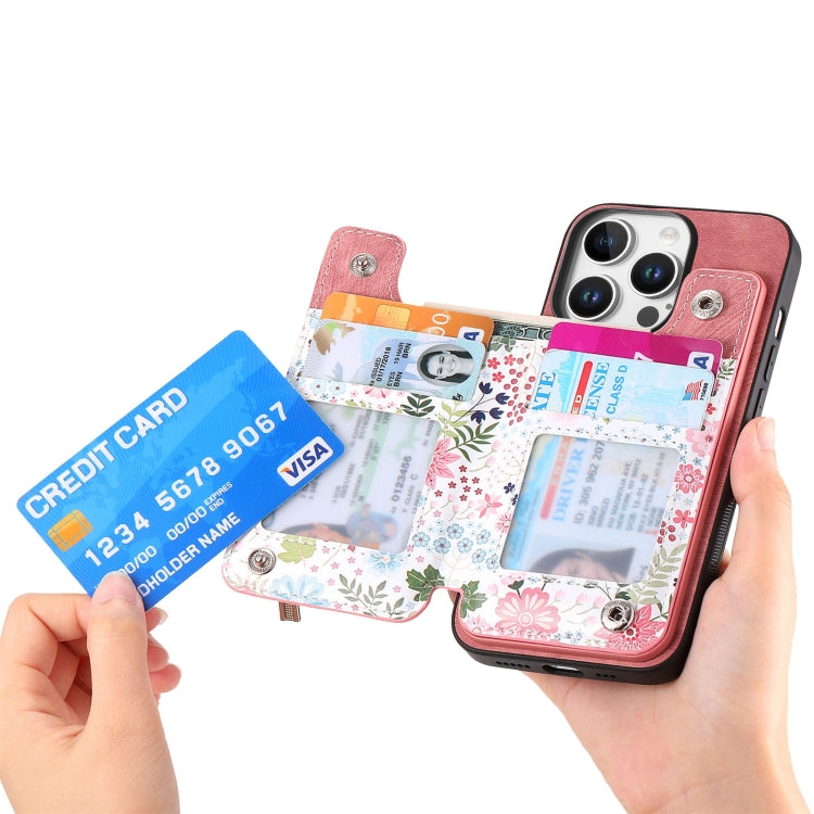 For iPhone 16 Pro Retro Painted Zipper Wallet Back Phone Case