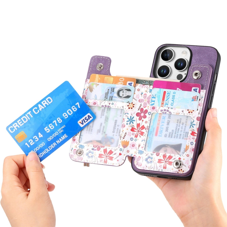 For iPhone 16 Pro Retro Painted Zipper Wallet Back Phone Case