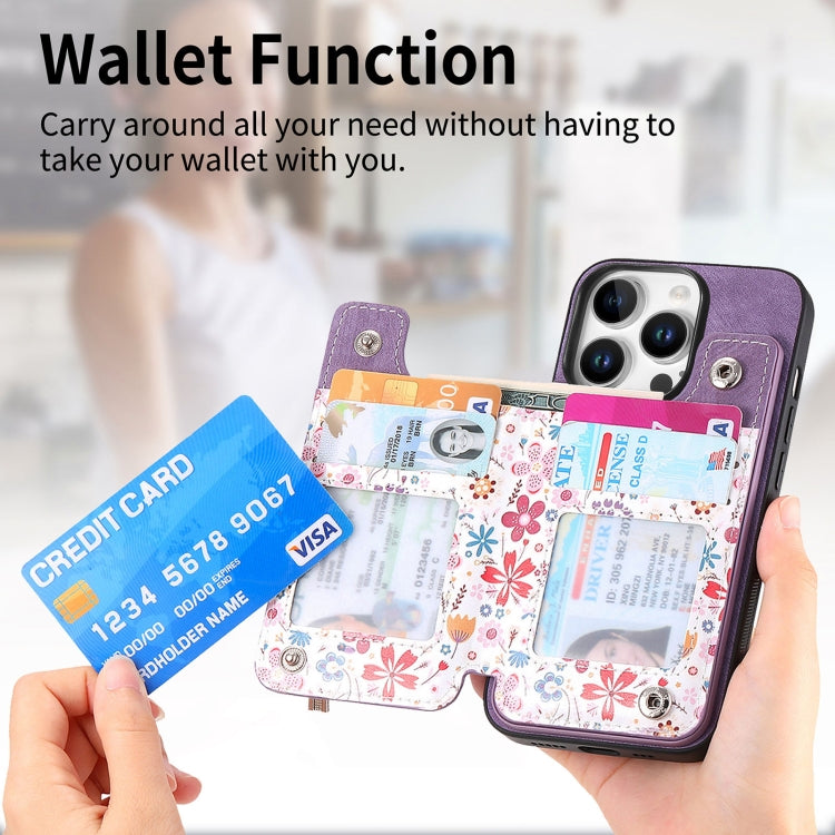 For iPhone 16 Pro Retro Painted Zipper Wallet Back Phone Case