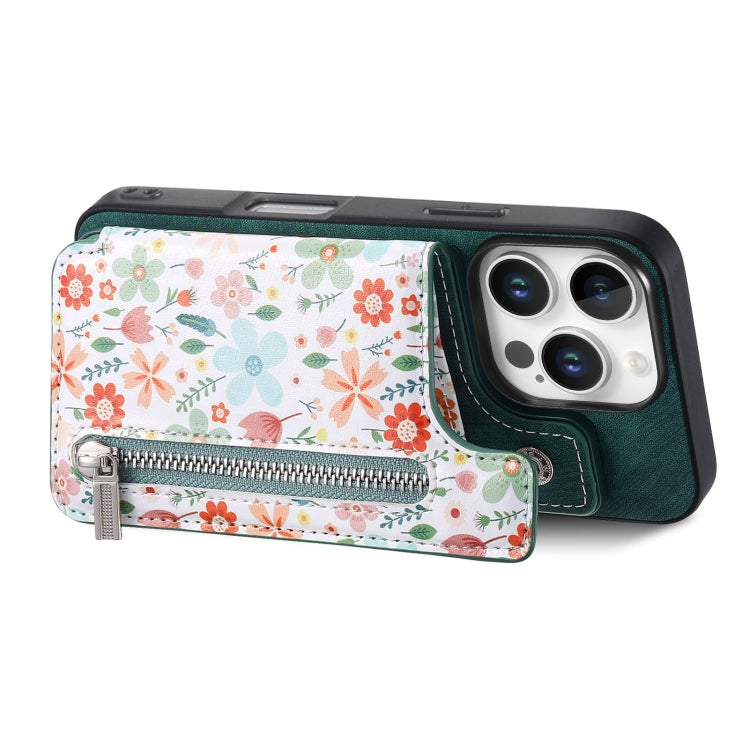 For iPhone 16 Pro Retro Painted Zipper Wallet Back Phone Case
