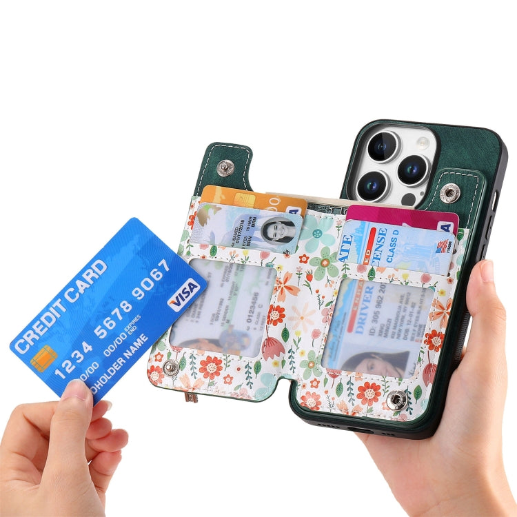 For iPhone 16 Pro Retro Painted Zipper Wallet Back Phone Case