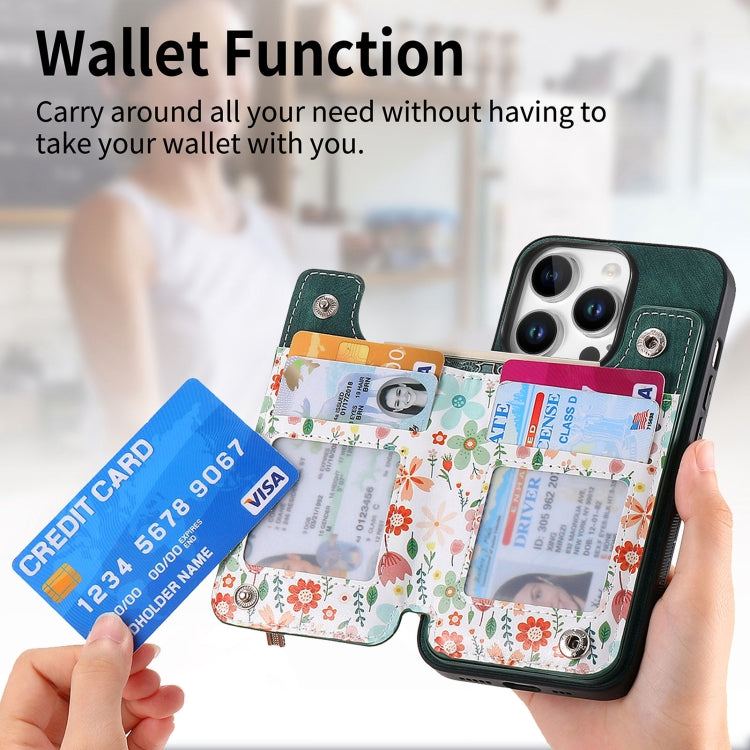 For iPhone 16 Pro Retro Painted Zipper Wallet Back Phone Case