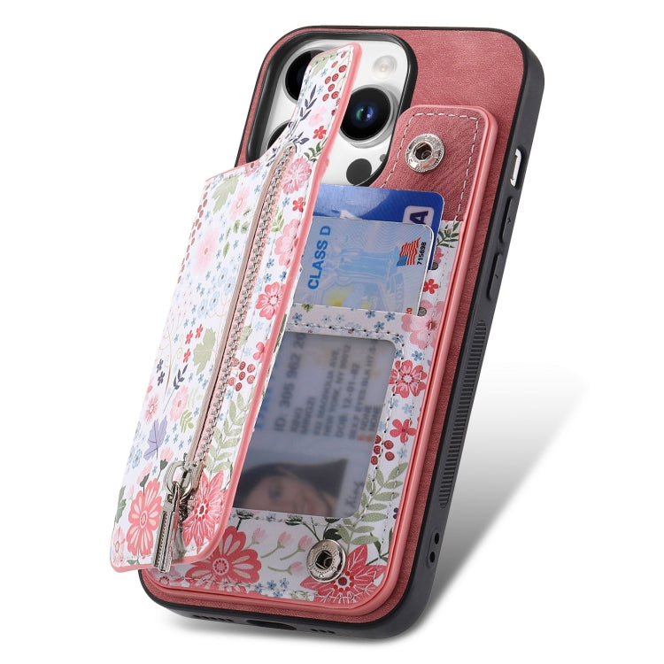 For iPhone 16 Pro Max Retro Painted Zipper Wallet Back Phone Case