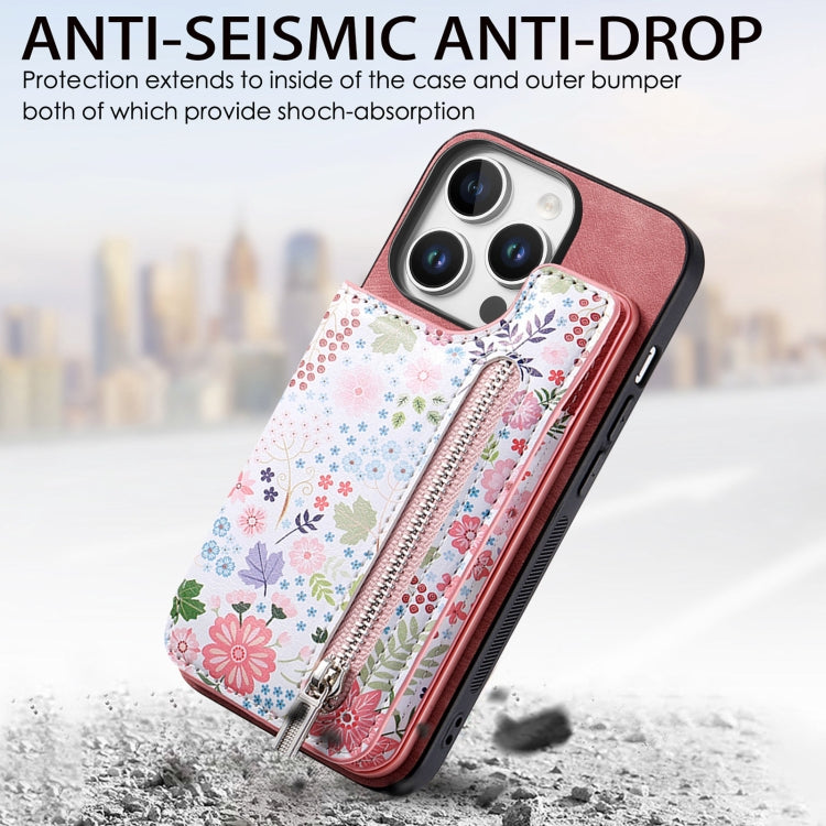 For iPhone 16 Pro Max Retro Painted Zipper Wallet Back Phone Case