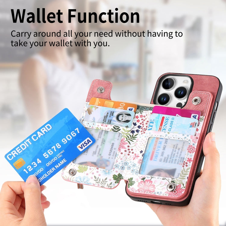 For iPhone 16 Pro Max Retro Painted Zipper Wallet Back Phone Case