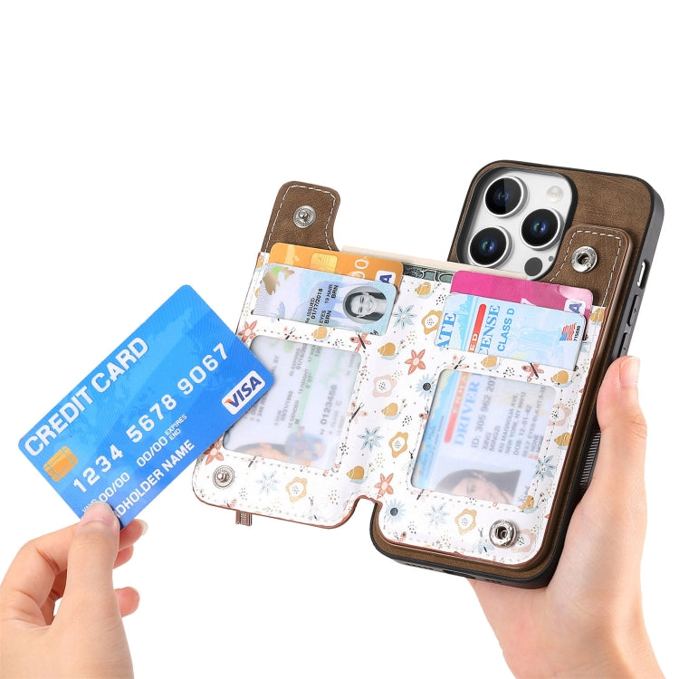 For iPhone 16 Pro Max Retro Painted Zipper Wallet Back Phone Case