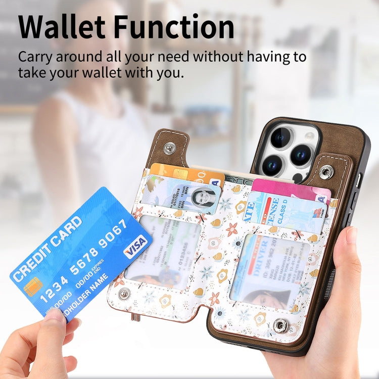 For iPhone 16 Pro Max Retro Painted Zipper Wallet Back Phone Case