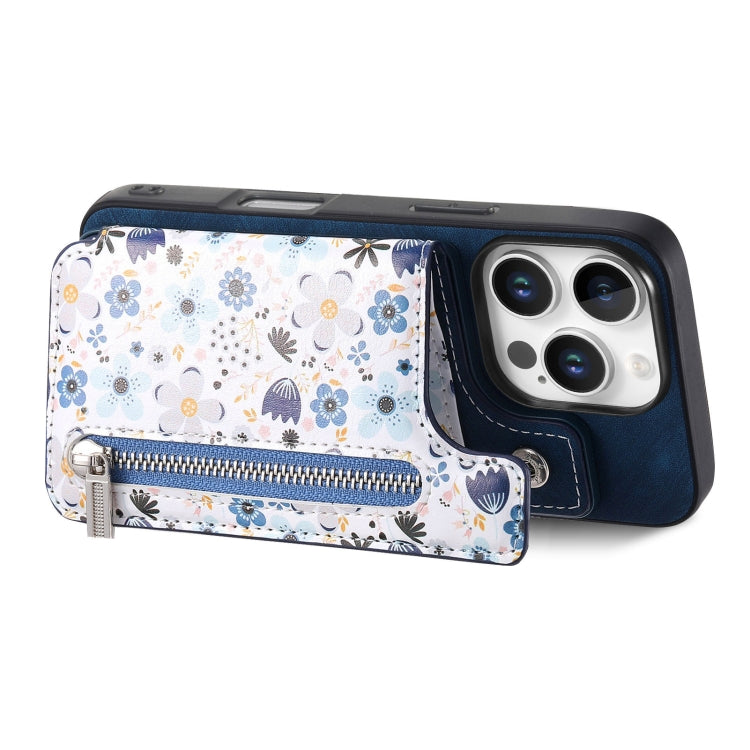 For iPhone 16 Pro Max Retro Painted Zipper Wallet Back Phone Case