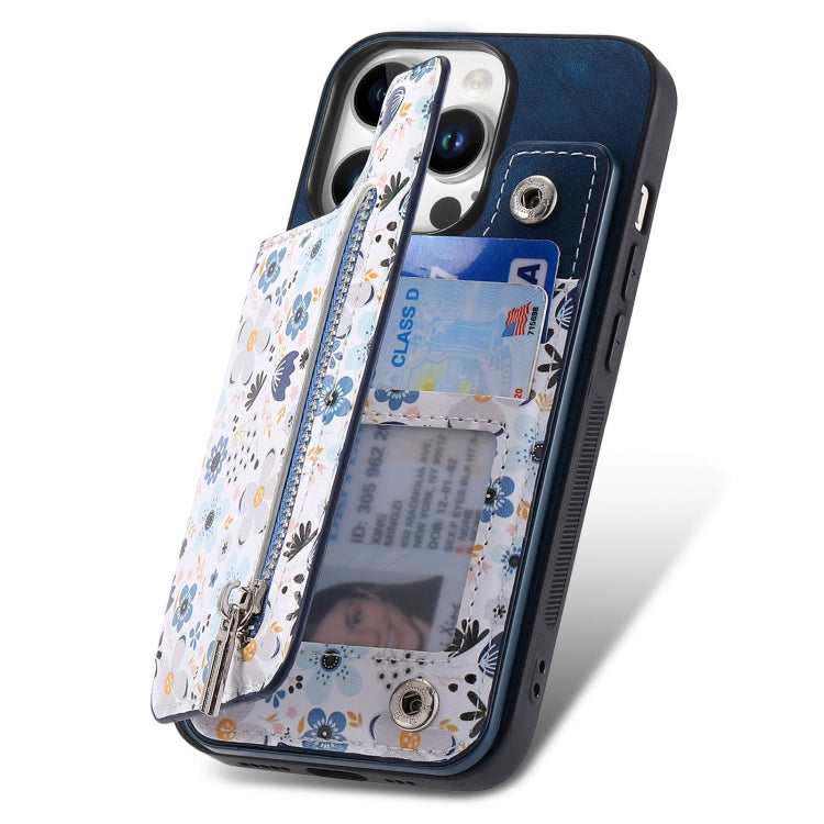 For iPhone 16 Pro Max Retro Painted Zipper Wallet Back Phone Case