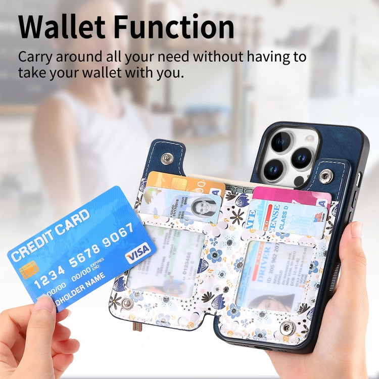 For iPhone 16 Pro Max Retro Painted Zipper Wallet Back Phone Case
