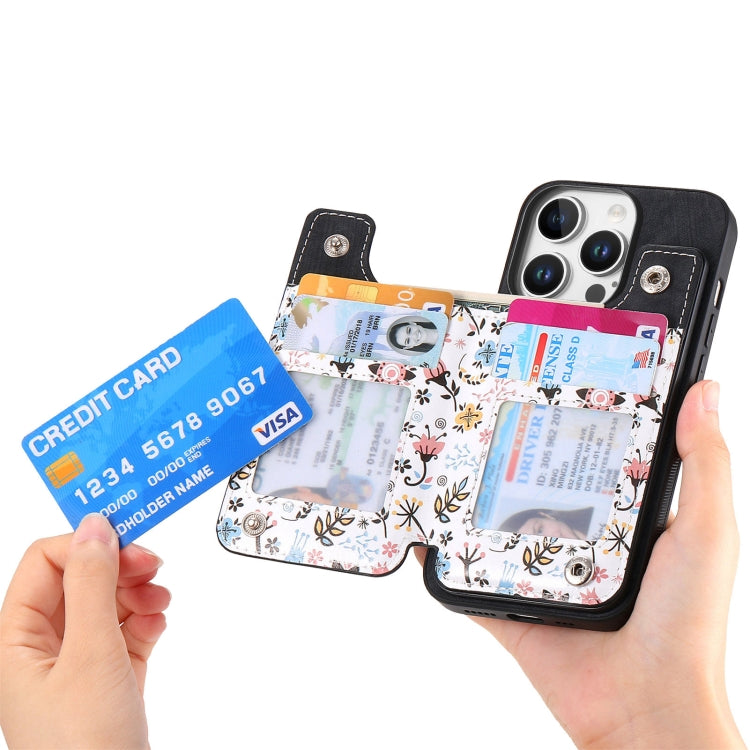 For iPhone 16 Pro Max Retro Painted Zipper Wallet Back Phone Case