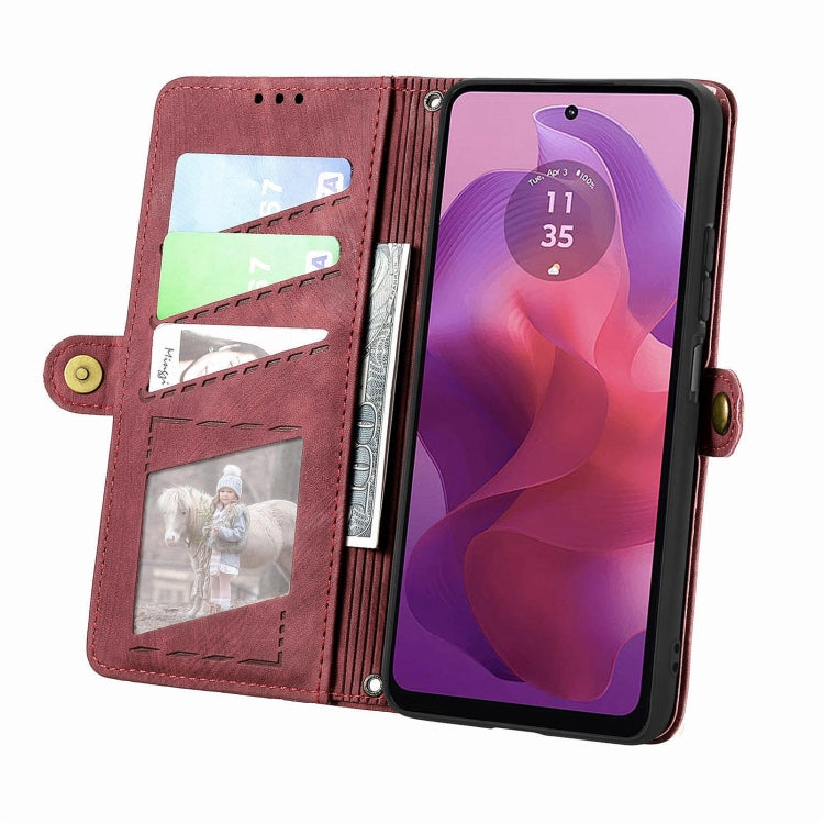 For Motorola Moto G24 Geometric Zipper Wallet Side Buckle Leather Phone Case