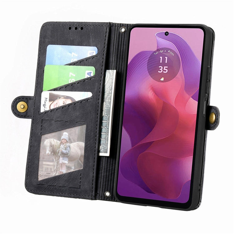 For Motorola Moto G24 Geometric Zipper Wallet Side Buckle Leather Phone Case