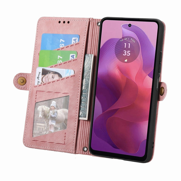 For Motorola Moto G24 Geometric Zipper Wallet Side Buckle Leather Phone Case