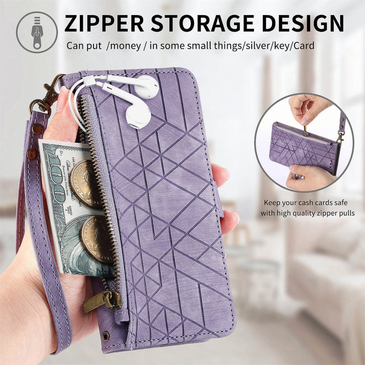 For Motorola Moto G24 Geometric Zipper Wallet Side Buckle Leather Phone Case