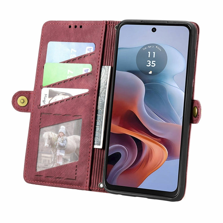 For Motorola Moto G34 5G Geometric Zipper Wallet Side Buckle Leather Phone Case