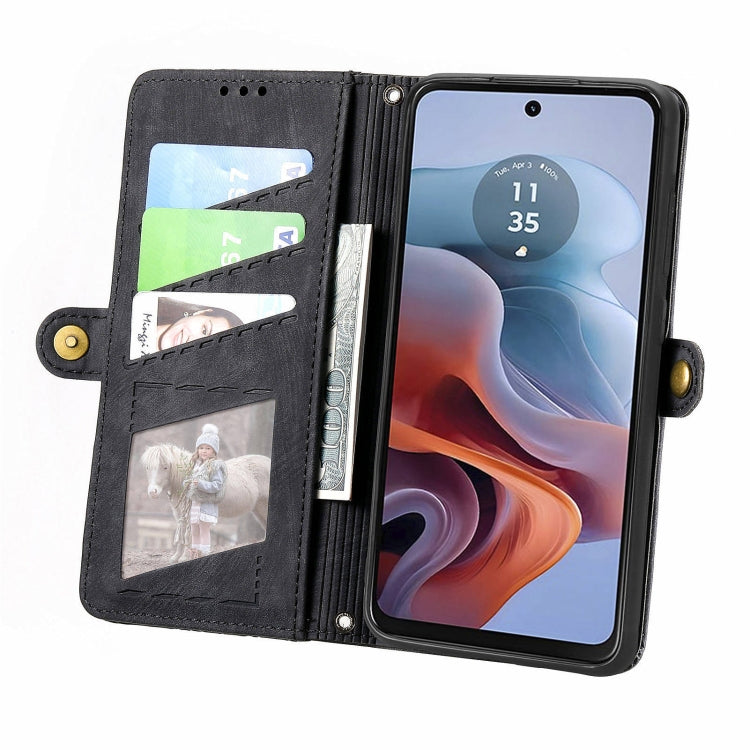 For Motorola Moto G34 5G Geometric Zipper Wallet Side Buckle Leather Phone Case