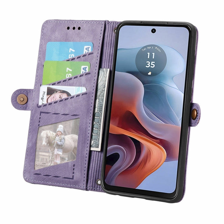 For Motorola Moto G34 5G Geometric Zipper Wallet Side Buckle Leather Phone Case