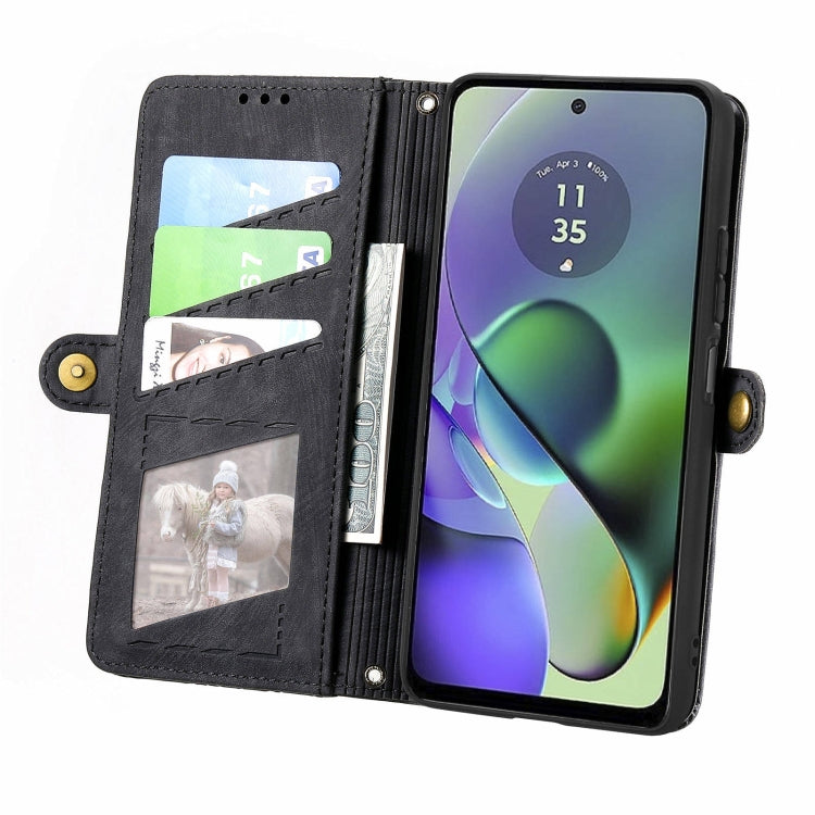 For Motorola  Moto G54 5G Geometric Zipper Wallet Side Buckle Leather Phone Case