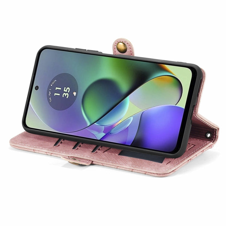 For Motorola  Moto G54 5G Geometric Zipper Wallet Side Buckle Leather Phone Case