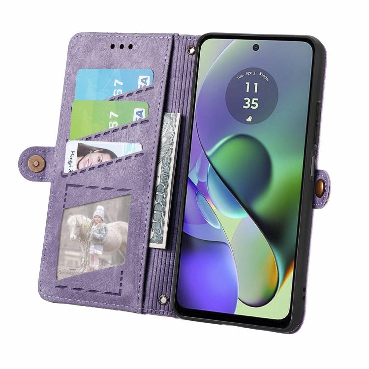 For Motorola  Moto G54 5G Geometric Zipper Wallet Side Buckle Leather Phone Case