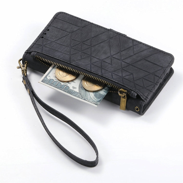 For Xiaomi Redmi 13C 5G Geometric Zipper Wallet Side Buckle Leather Phone Case