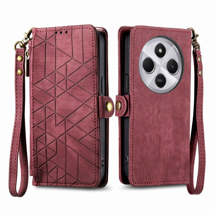 For Xiaomi Redmi 14C Geometric Zipper Wallet Side Buckle Leather Phone Case